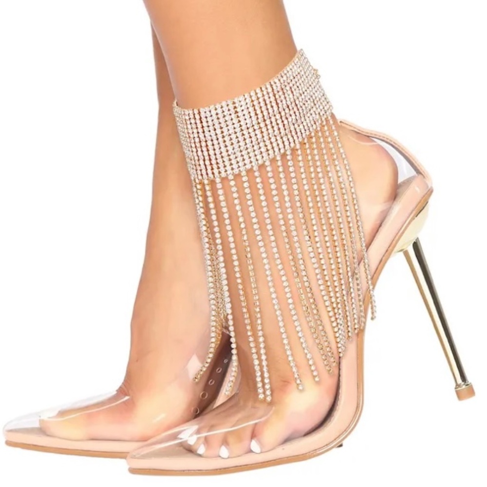Gold Rhinestone Fringe Anklet